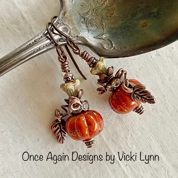 Hand Crafted “Spiced Pumpkin” Dangle Earrings - Picture 1 of 10